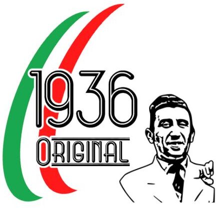 1936 Logo on white background with stylised image of founder Nedo Fatai