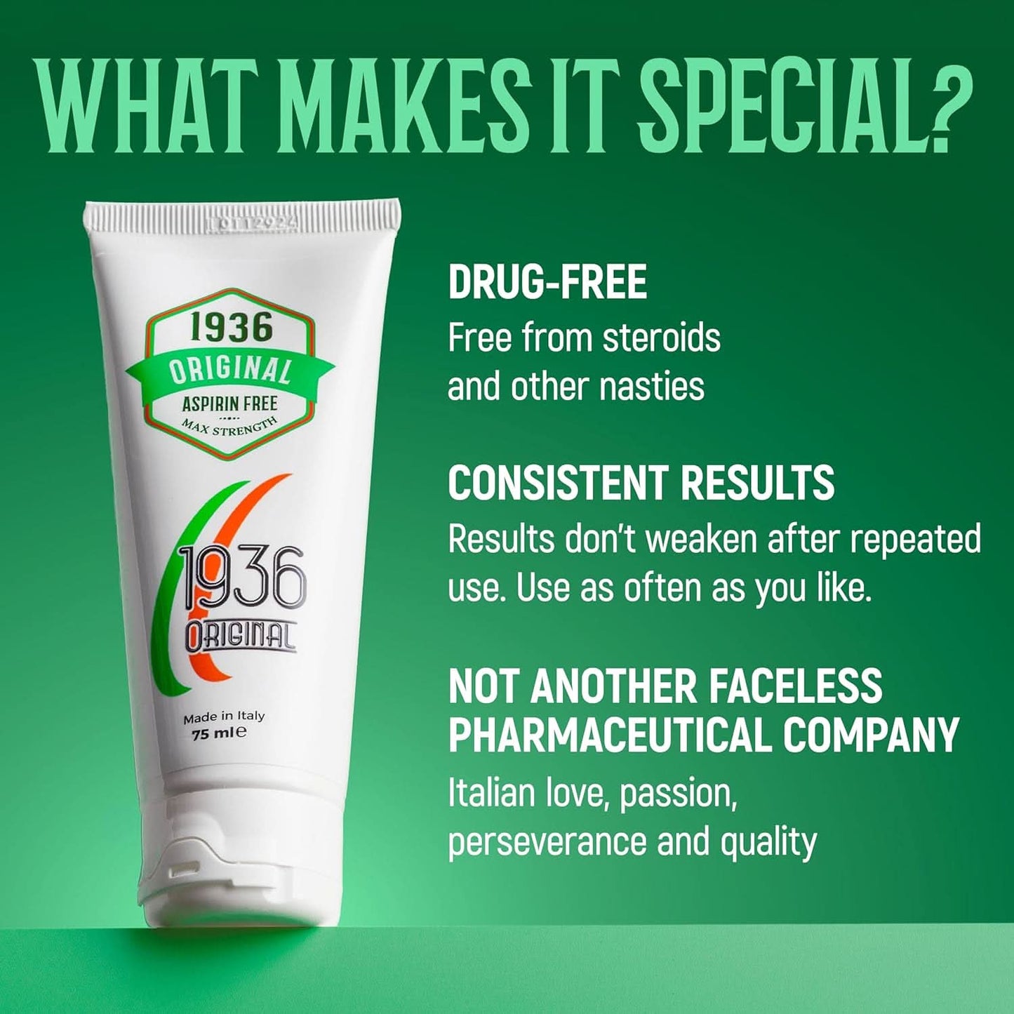 Nodol Aspirin-Free Pain Relief Cream tube with green and orange text, offering 12-hour aspirin-free relief for joint and muscle inflammation, formulated with 95% natural ingredients.